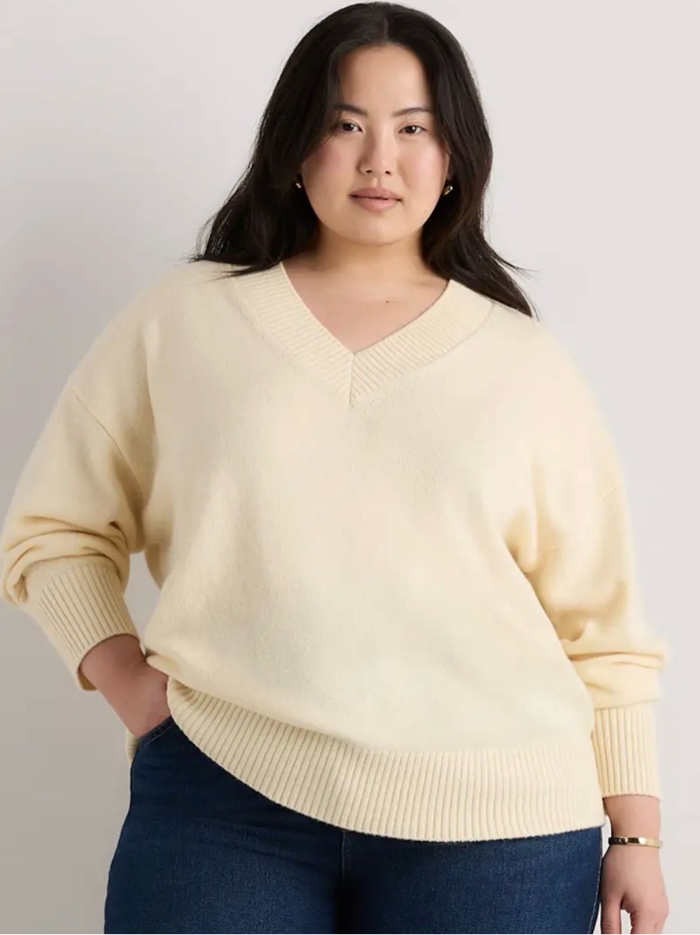 Quince Women’s Mongolian 100% Cashmere Oversized V- neck Sweater Size Large